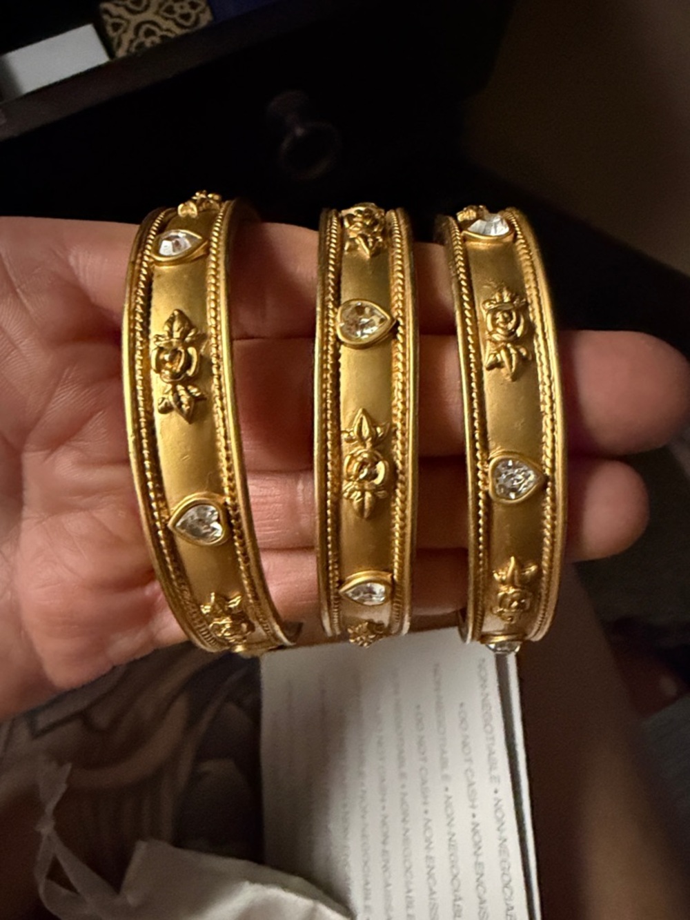 Classic Gold-Tone Floral Bangle Set with Crystal Accents - Women Jewelry